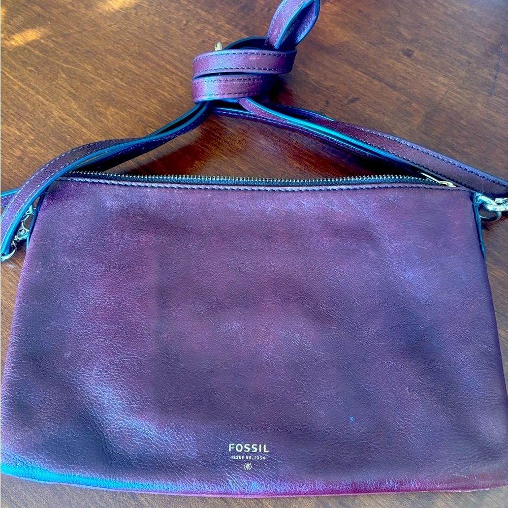 Vintage Fossil Burgundy Leather Crossbody Bag